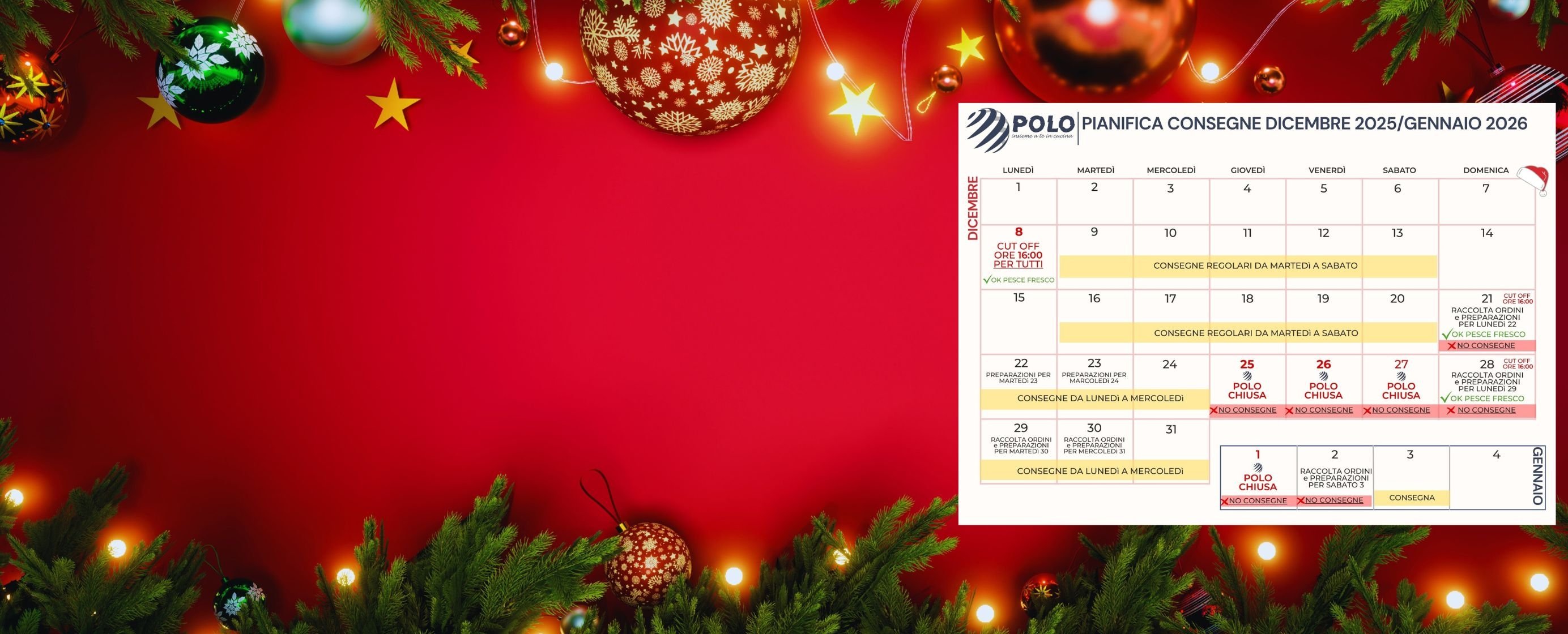 CALENDARIO CONSEGNE FESTIVITÀ