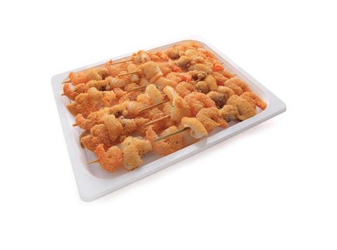 Spiedino calamaro e gambero crudo panato